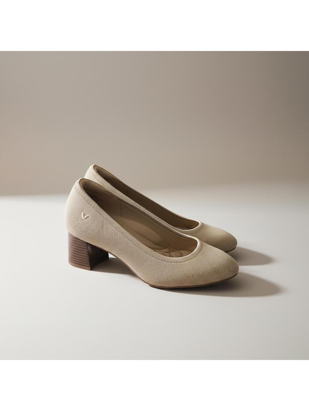VIVAIA Nude Knit Block Heel Pumps EU 37.5/ US 7/7.5 NWOT Sustainable Comfort